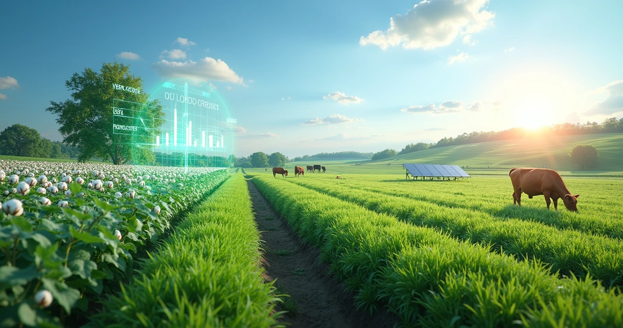 Fazenda agrícola moderna com equipamentos de monitoramento ambiental e painéis solares